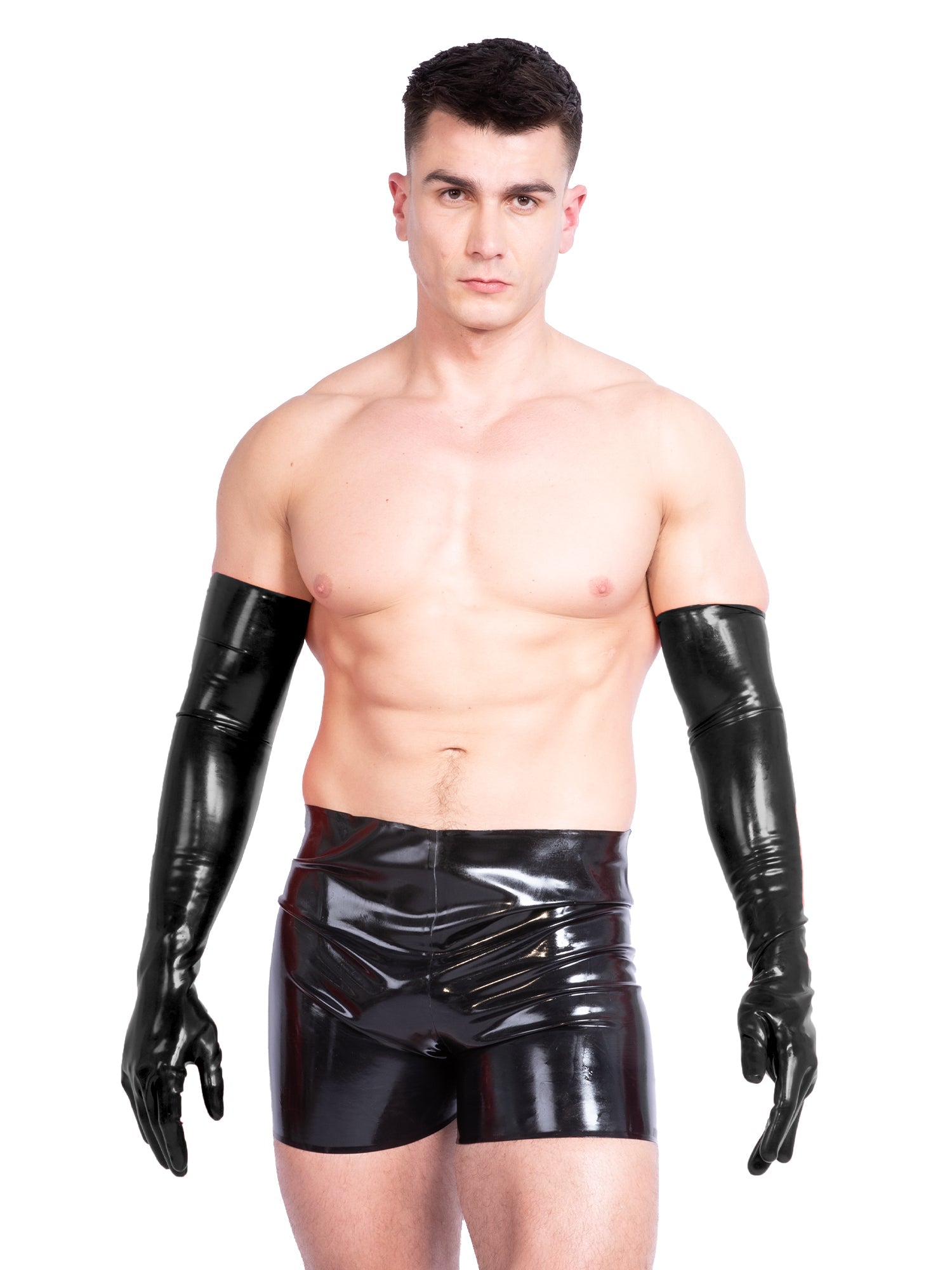 Gants pour homme en latex/caoutchouc jusqu'aux épaules – moulés et noirs