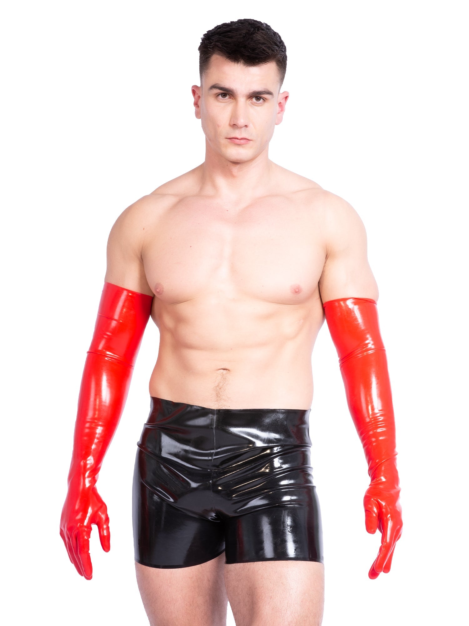 Gants pour homme en latex/caoutchouc jusqu'aux épaules – moulés et rouges